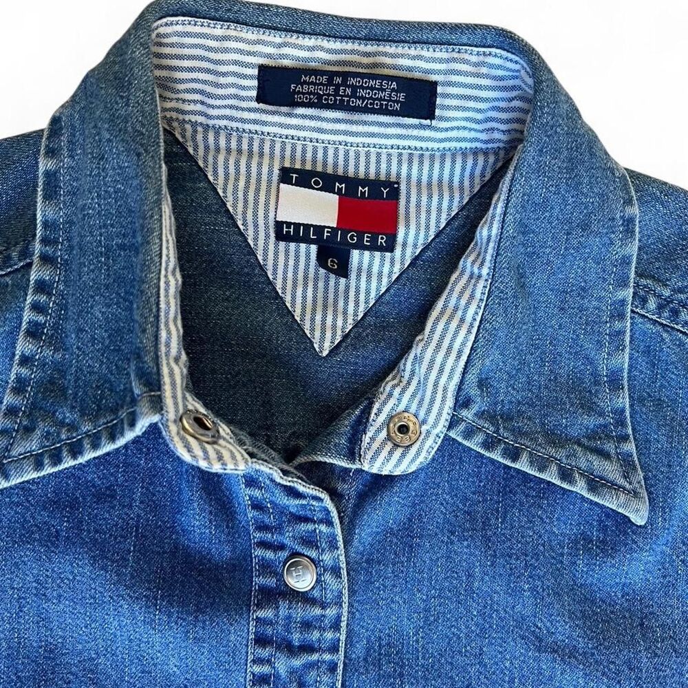 Tommy Hilfiger Denim Shirt Cotton Button Up Varsity H Logo Women's 6 - Picture 4 of 10